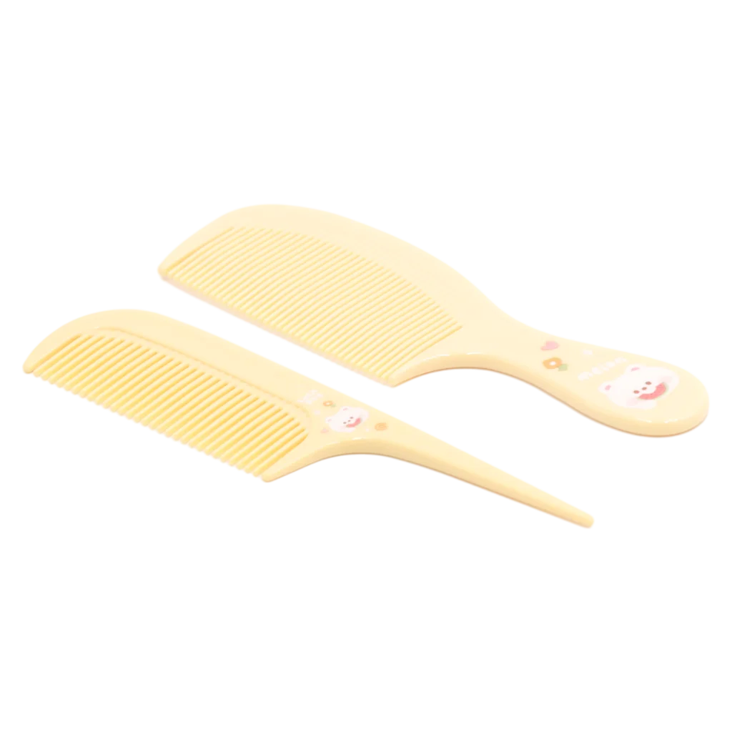 mumuso_kammset_polystyrol_kinder_print_gelb_2.webp MUMUSO Kinderkammset aus Polystyrol, gelb, zweiteilig – Haarkamm Set für sanftes Entwirren von feinem Kinderhaar.