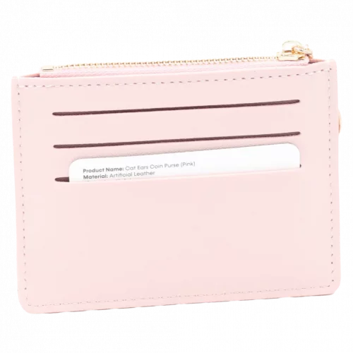 MUMUSO Kartenetui mit Katzenohren, Münzfach und Kartenfächern in Rosa – praktisches Münzetui für Damen.