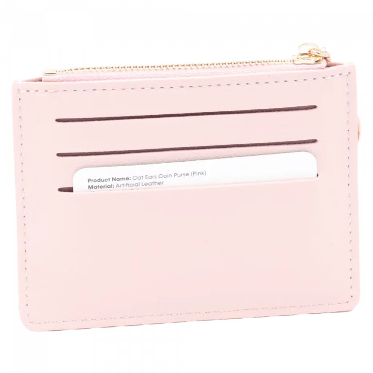 MUMUSO Kartenetui mit Katzenohren, Münzfach und Kartenfächern in Rosa – praktisches Münzetui für Damen.