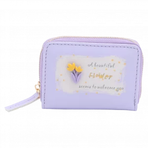 MUMUSO Kartenetui aus Kunstleder mit 3D-Blume, lila – kompaktes Etui für Karten, ideal für Alltag und unterwegs.