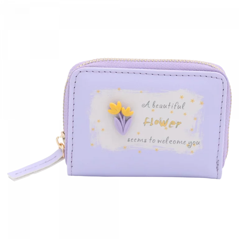 MUMUSO Kartenetui aus Kunstleder mit 3D-Blume, lila – kompaktes Etui für Karten, ideal für Alltag und unterwegs.