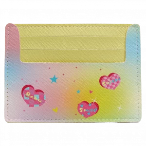MUMUSO Kartenhalter aus Kunstleder, gelb, mit Herzprint – praktisches Kartenetui als Geschenk für Mädchen.