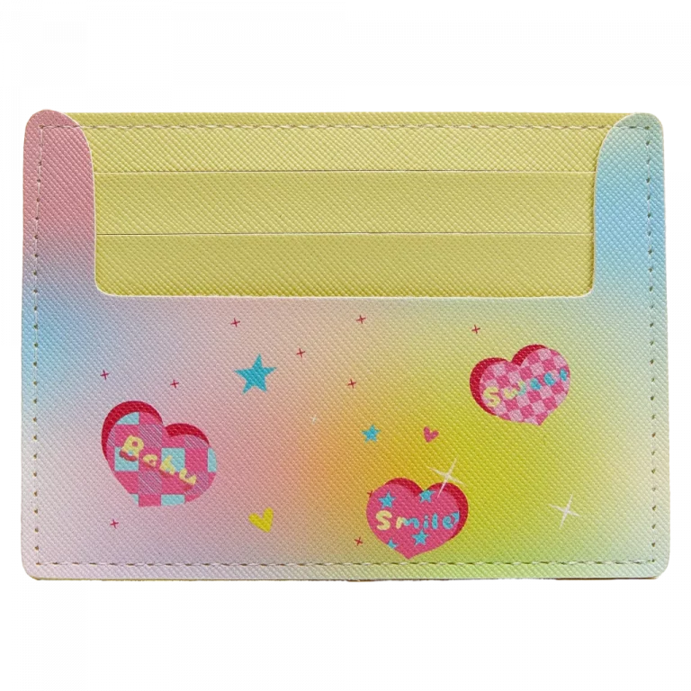 MUMUSO Kartenhalter aus Kunstleder, gelb, mit Herzprint – praktisches Kartenetui als Geschenk für Mädchen.