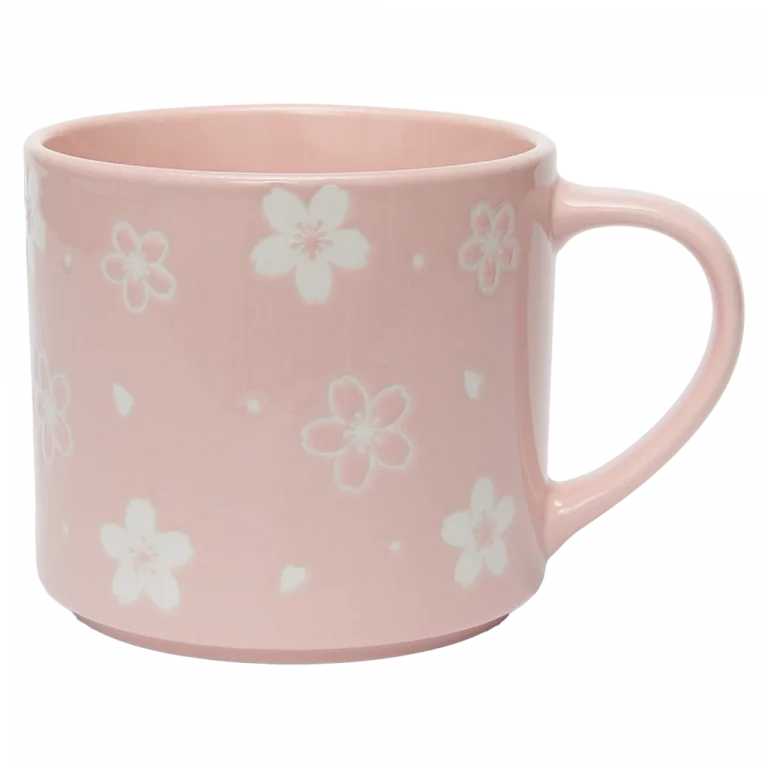 MUMUSO Keramiktasse mit Kirschblüten, 490 ml (Pink) – praktische Tasse für Kaffee oder Tee aus Keramik.