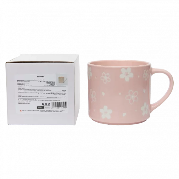 MUMUSO Keramiktasse mit Kirschblüten, 490 ml (Pink) – praktische Tasse für Kaffee oder Tee aus Keramik.