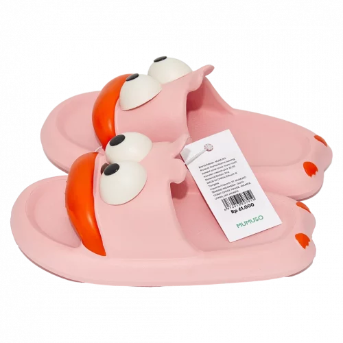 MUMUSO Kinder Slipper aus EVA mit Cartoon-Gesicht, Größe 34/35 (Rosa) – bequeme Badeslipper für Kinder.