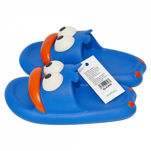 MUMUSO Kinder Badeslipper aus EVA mit 3D-Augen, Größe 34/35 in Blau – Badeslipper Kinder für das Badezimmer.