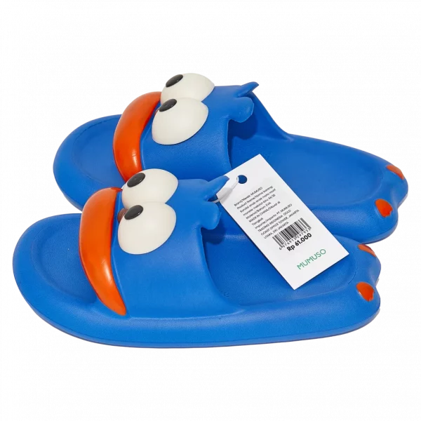 MUMUSO Kinder Badeslipper aus EVA mit 3D-Augen, Größe 34/35 in Blau – Badeslipper Kinder für das Badezimmer.