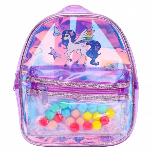 MUMUSO Kinder Rucksack aus PVC, transparent und leicht, mit Einhorn und lila Farbe – ideal für Kindergarten oder Ausflug.