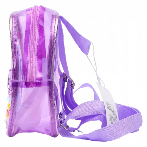MUMUSO Kinder Rucksack aus PVC, transparent und leicht, mit Einhorn und lila Farbe – ideal für Kindergarten oder Ausflug.