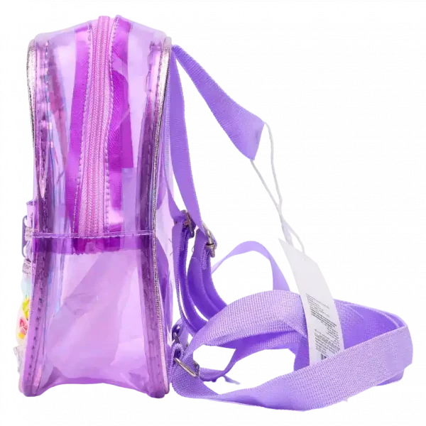 MUMUSO Kinder Rucksack aus PVC, transparent und leicht, mit Einhorn und lila Farbe – ideal für Kindergarten oder Ausflug.