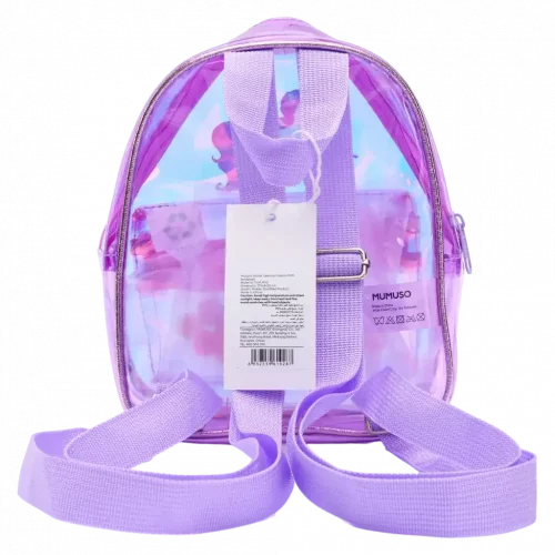 MUMUSO Kinder Rucksack aus PVC, transparent und leicht, mit Einhorn und lila Farbe – ideal für Kindergarten oder Ausflug.