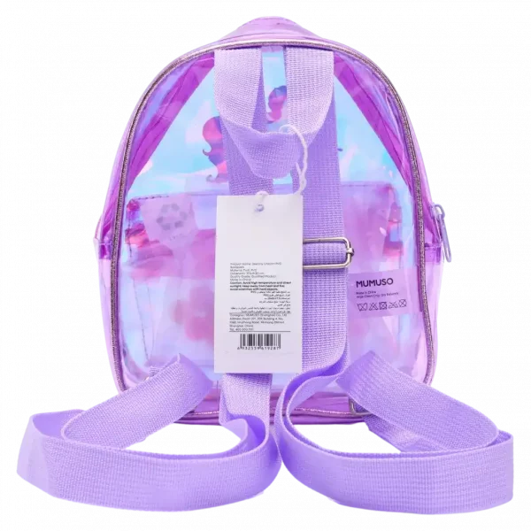 MUMUSO Kinder Rucksack aus PVC, transparent und leicht, mit Einhorn und lila Farbe – ideal für Kindergarten oder Ausflug.