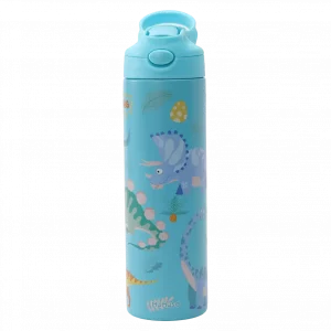 MUMUSO isolierte Kinder-Trinkflasche, 500 ml Edelstahl (Blau) mit Dinosaurier – langlebige Trinkflasche für Schule und unterwegs.