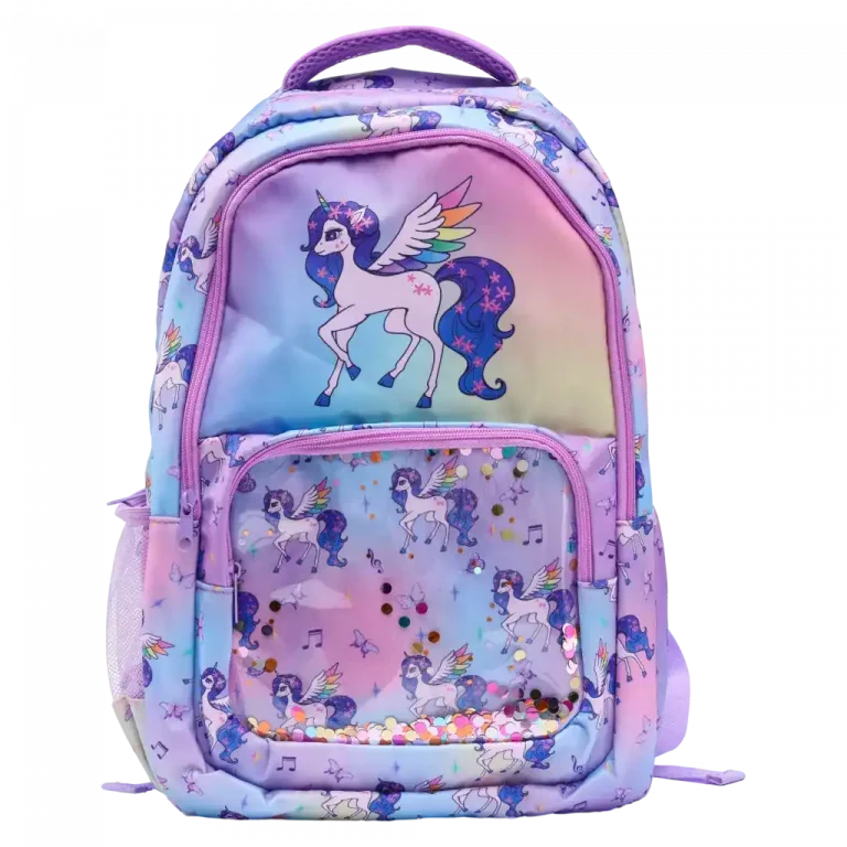 MUMUSO Kinderrucksack aus Köperstoff, 360 g (Lila) mit Einhorn – perfekter Rucksack für Kinder im Vorschulalter.
