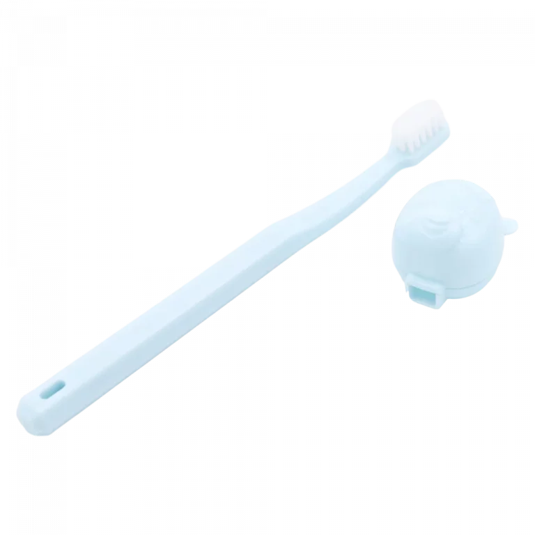 MUMUSO Kinderzahnbürste mit Bärenfigur, ergonomischer Griff, blau – sanfte Zahnbürste für Kinder ab 3 Jahren.