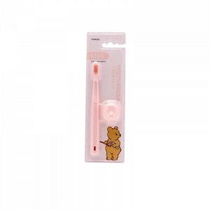 MUMUSO Kinderzahnbürste ab 3 Jahre in Rosa mit Bär, weiche Zahnbürste für Milchzähne, ideal für Kinderzahnpflege.