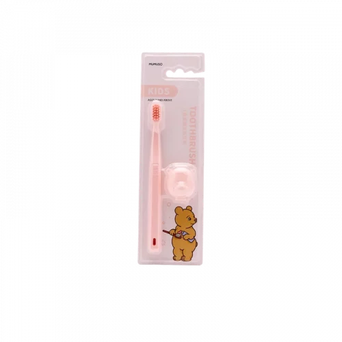 MUMUSO Kinderzahnbürste ab 3 Jahre in Rosa mit Bär, weiche Zahnbürste für Milchzähne, ideal für Kinderzahnpflege.