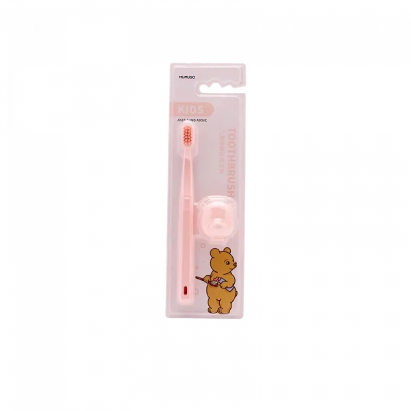 MUMUSO Kinderzahnbürste ab 3 Jahre in Rosa mit Bär, weiche Zahnbürste für Milchzähne, ideal für Kinderzahnpflege.