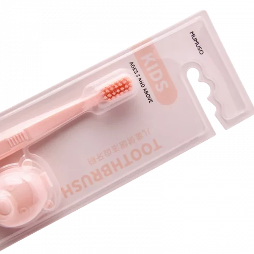 MUMUSO Kinderzahnbürste ab 3 Jahre in Rosa mit Bär, weiche Zahnbürste für Milchzähne, ideal für Kinderzahnpflege.