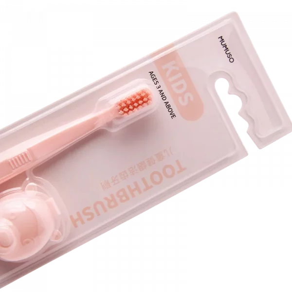 MUMUSO Kinderzahnbürste ab 3 Jahre in Rosa mit Bär, weiche Zahnbürste für Milchzähne, ideal für Kinderzahnpflege.