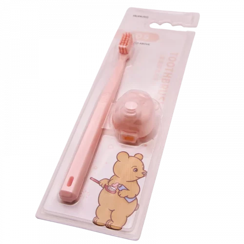 MUMUSO Kinderzahnbürste ab 3 Jahre in Rosa mit Bär, weiche Zahnbürste für Milchzähne, ideal für Kinderzahnpflege.