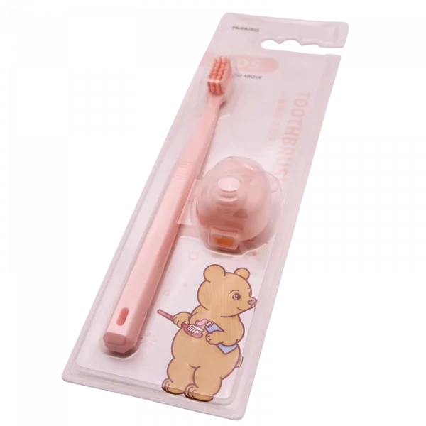 MUMUSO Kinderzahnbürste ab 3 Jahre in Rosa mit Bär, weiche Zahnbürste für Milchzähne, ideal für Kinderzahnpflege.