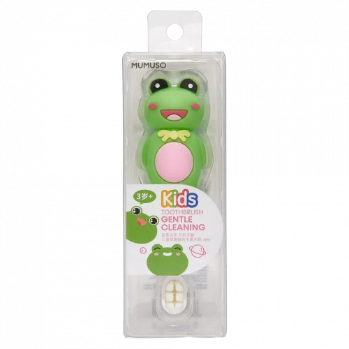 MUMUSO Kinderzahnbürste für Kinder ab 3 Jahren mit Frosch, grün – kindgerechte Zahnpflege und weiche Borsten.