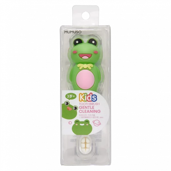 MUMUSO Kinderzahnbürste für Kinder ab 3 Jahren mit Frosch, grün – kindgerechte Zahnpflege und weiche Borsten.