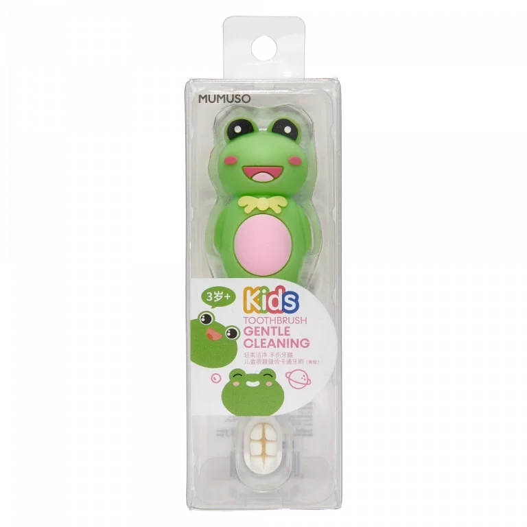 MUMUSO Kinderzahnbürste für Kinder ab 3 Jahren mit Frosch, grün – kindgerechte Zahnpflege und weiche Borsten.