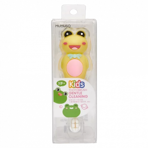 MUMUSO Kinderzahnbürste für Kinder ab 3 Jahren mit Frosch, grün – kindgerechte Zahnpflege und weiche Borsten.