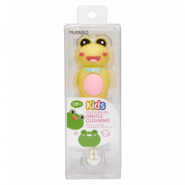 MUMUSO Kinderzahnbürste für Kinder ab 3 Jahren mit Frosch, grün – kindgerechte Zahnpflege und weiche Borsten.