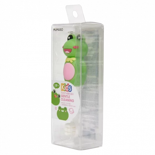 MUMUSO Kinderzahnbürste für Kinder ab 3 Jahren mit Frosch, grün – kindgerechte Zahnpflege und weiche Borsten.