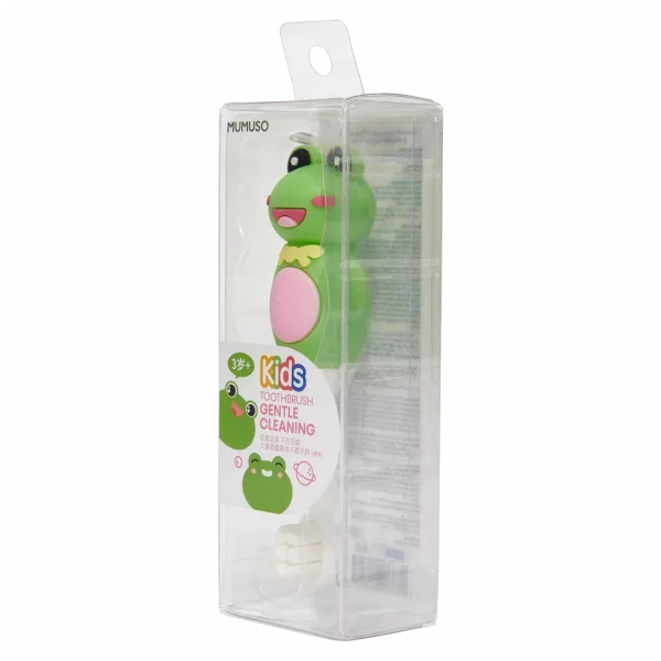 MUMUSO Kinderzahnbürste für Kinder ab 3 Jahren mit Frosch, grün – kindgerechte Zahnpflege und weiche Borsten.