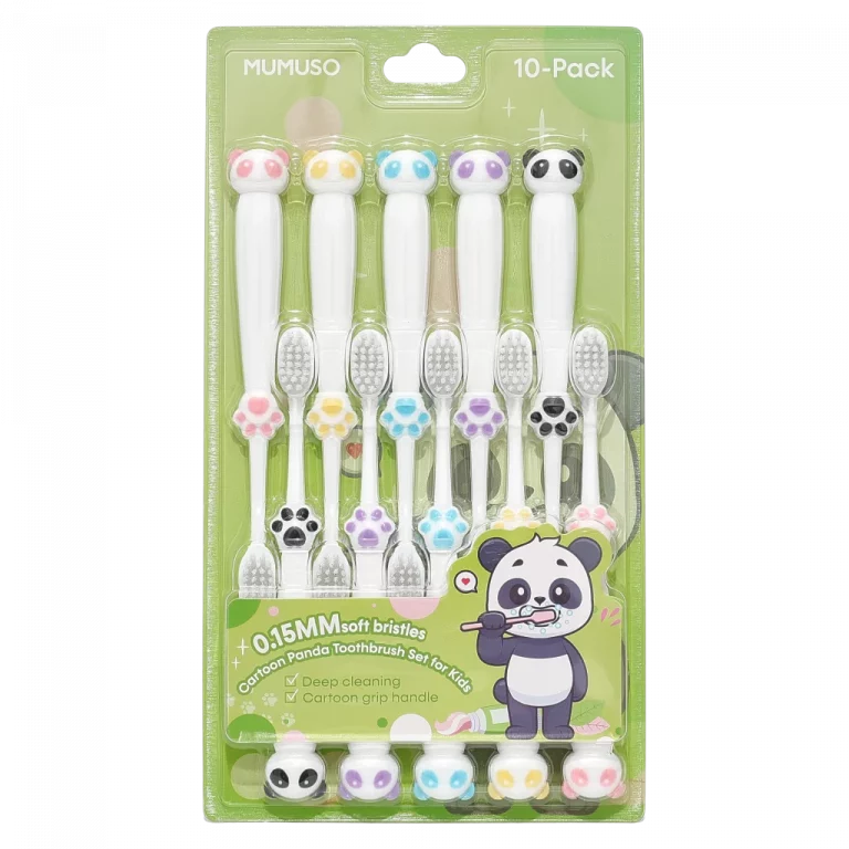 MUMUSO Kinderzahnbürste 10er-Pack mit Panda und weichen Borsten – bunte Zahnbürsten für Kinderzahnpflege.