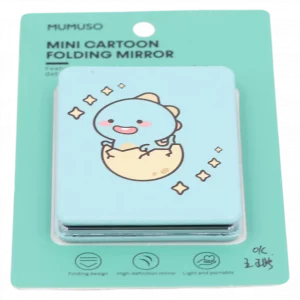 MUMUSO Klappspiegel rechteckig aus ABS-Kunststoff (Grün) – mini Taschenspiegel mit Cartoon-Motiv für unterwegs.