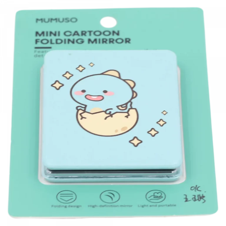 MUMUSO Klappspiegel rechteckig aus ABS-Kunststoff (Grün) – mini Taschenspiegel mit Cartoon-Motiv für unterwegs.