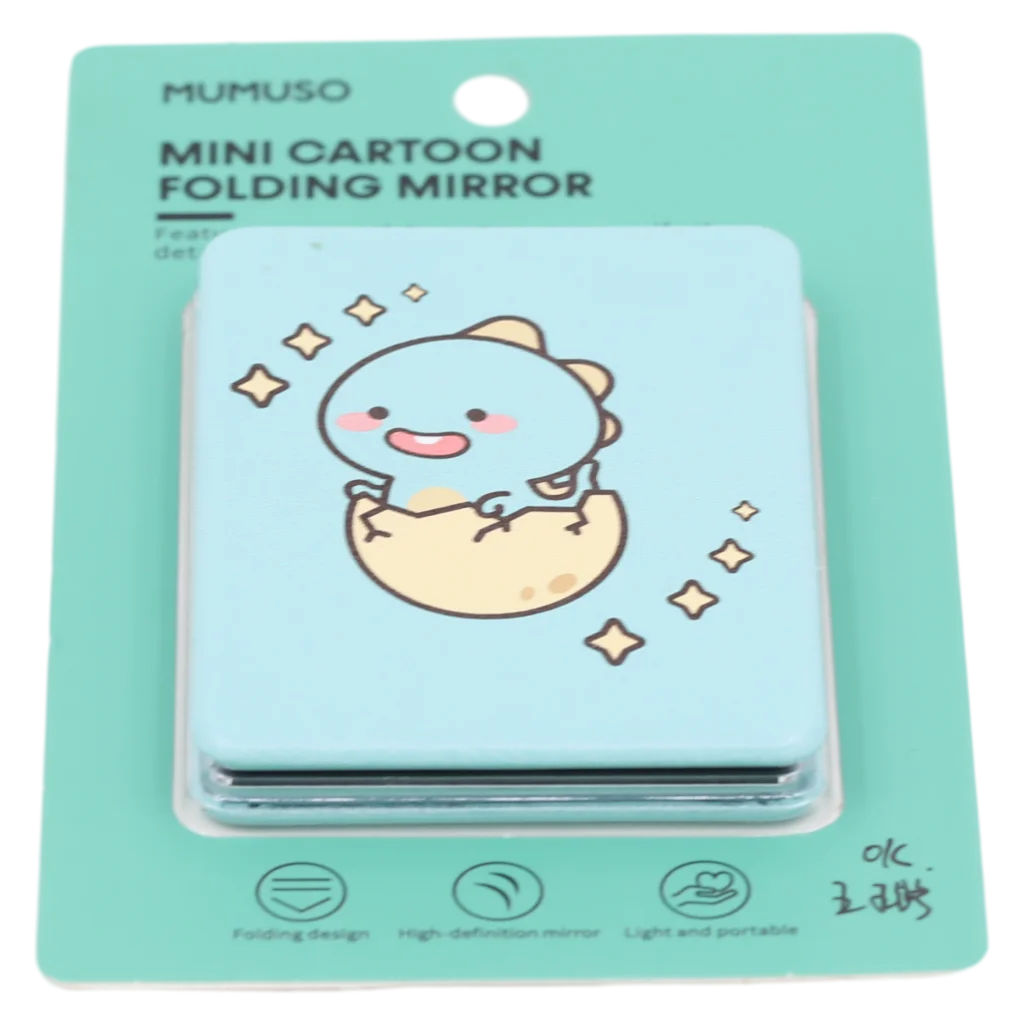 MUMUSO Klappspiegel rechteckig aus ABS-Kunststoff (Grün) – mini Taschenspiegel mit Cartoon-Motiv für unterwegs.