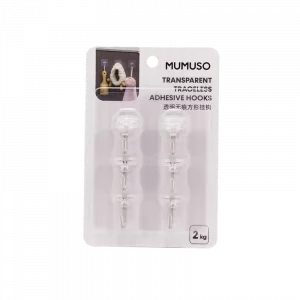 MUMUSO Klebehaken transparent 6er-Pack aus Polystyrol, spurlos ablösbar – vielseitige Haushaltshaken für Küche und Bad.