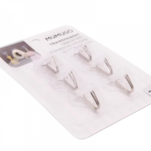 MUMUSO Klebehaken transparent 6er-Pack aus Polystyrol, spurlos ablösbar – vielseitige Haushaltshaken für Küche und Bad.