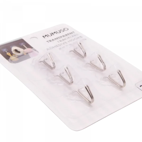 MUMUSO Klebehaken transparent 6er-Pack aus Polystyrol, spurlos ablösbar – vielseitige Haushaltshaken für Küche und Bad.