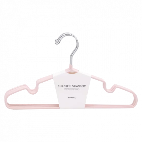 MUMUSO Kleiderbügel Metall mit Kunststoffbeschichtung für Kinderkleidung – stabiler Kinder Kleiderbügel in Rosa.