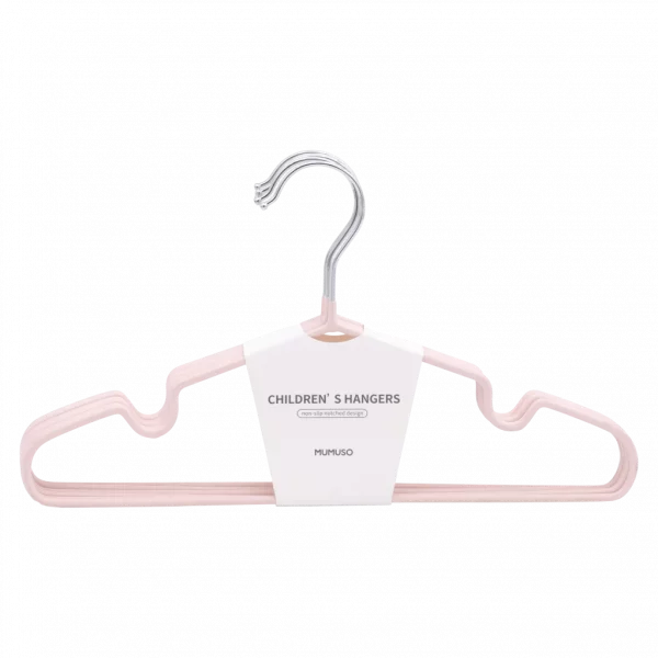MUMUSO Kleiderbügel Metall mit Kunststoffbeschichtung für Kinderkleidung – stabiler Kinder Kleiderbügel in Rosa.