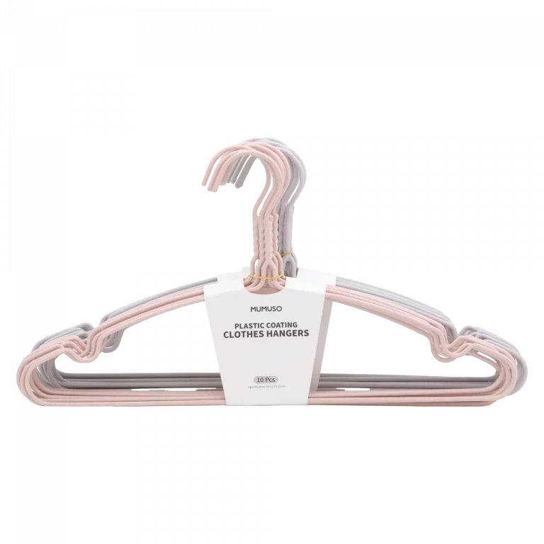MUMUSO Kleiderbügel 10er-Pack aus PE mit Q195-Drahtstange, beige – robustes Kleiderbügel Set für Haushalt.