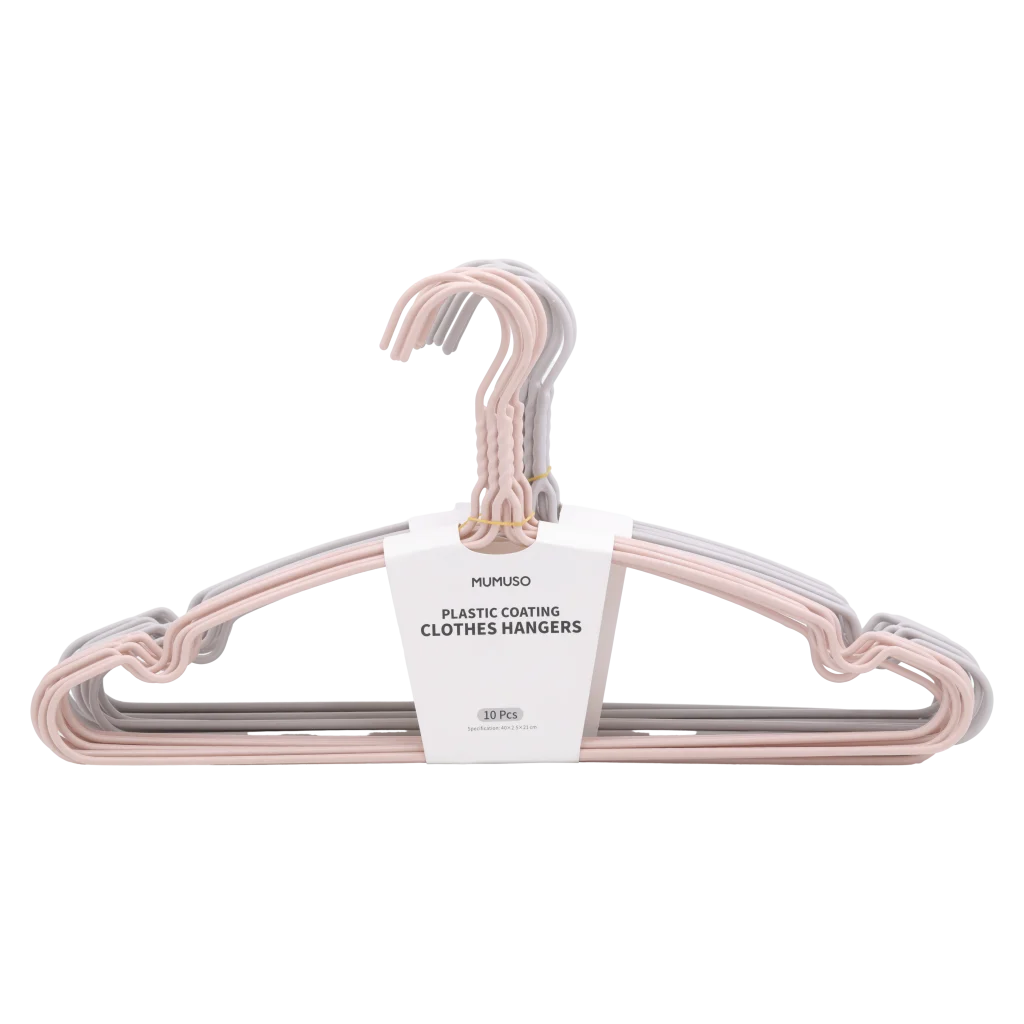 mumuso_kleiderbuegel_pe_q195-drahtstange_10er-pack_beige_2.webp MUMUSO Kleiderbügel 10er-Pack aus PE mit Q195-Drahtstange, beige – robustes Kleiderbügel Set für Haushalt.