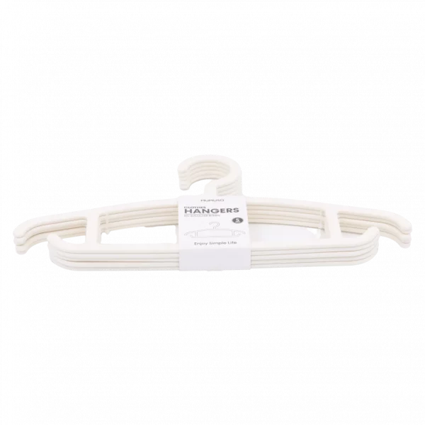 MUMUSO Kleiderbügel 5er-Pack aus Polypropylen (Beige) ohne Schulterabdrücke – platzsparende Lösung für Hemden und Blusen.