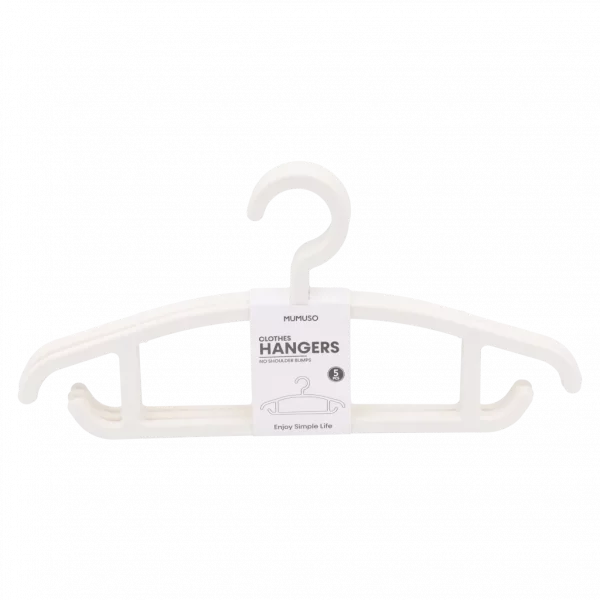 MUMUSO Kleiderbügel 5er-Pack aus Polypropylen (Beige) ohne Schulterabdrücke – platzsparende Lösung für Hemden und Blusen.
