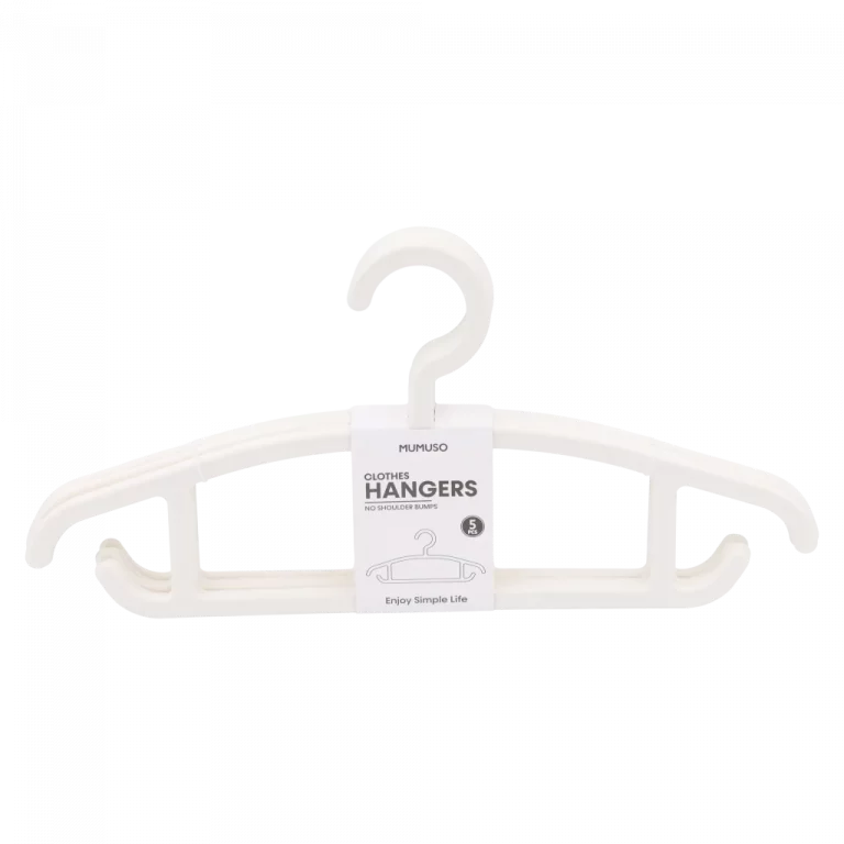 MUMUSO Kleiderbügel 5er-Pack aus Polypropylen (Beige) ohne Schulterabdrücke – platzsparende Lösung für Hemden und Blusen.