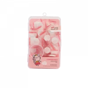 MUMUSO 35er-Set komprimierte Gesichtsmasken in praktischer rosa Aufbewahrungsbox für Gesichtspflege zu Hause.