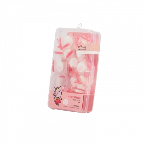 MUMUSO 35er-Set komprimierte Gesichtsmasken in praktischer rosa Aufbewahrungsbox für Gesichtspflege zu Hause.